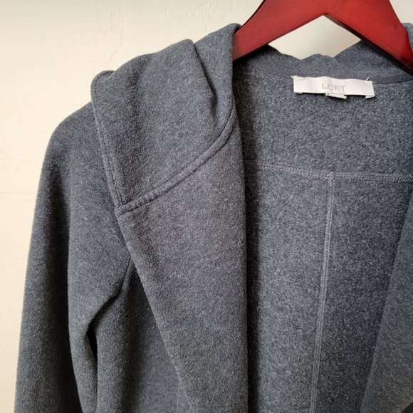 Ann Taylor Loft Gray Hooded Cardigan Knit Jacket - Picture 3 of 11